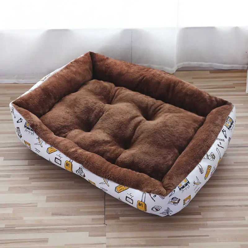 Warm Corduroy Padded Big Dog Bed Print Pet Large Dog House Pink Soft